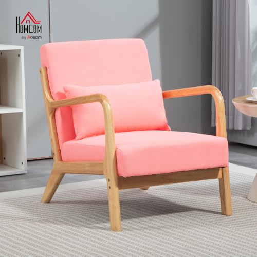 Miniatura 2 de Homcom Butaca De Salón Butaca Nórdica Sillón De Salón Con Reposabrazos Cojín Y Marco De Madera De Caucho Para Dormitorio Carga 120 Kg 61x78x76 Cm Rosa