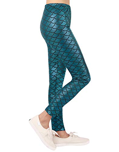 HDE Girl's Shiny Fish Scale Mermaid Leggings Stretch Metallic Tights (4T-12)
