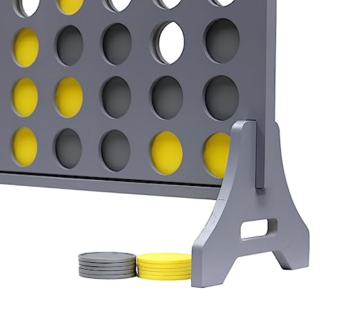 Image of Giant 4 in a Row Game for Family & Adults - Tailgating Pros Jumbo Grey Wooden Four in a Row Indoor & Outdoor Yard Game for Family Party Fun, Portable Activities for Patio, Backyard, and Camping