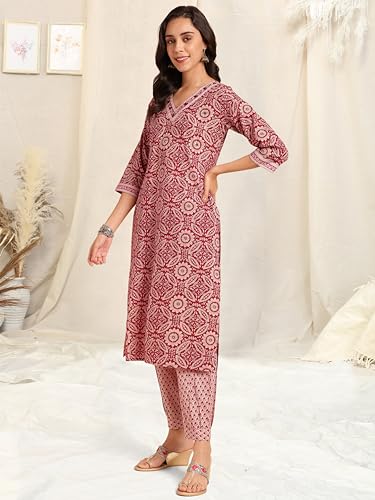 Image of MIRCHI FASHION Women's Straight Fit Pure Cotton Printed Kurta Set with Dupatta and Trouser