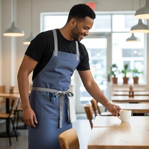 Image of Work Apron - Stylish Cotton Apron with Rip Stop Weave, Waterproof & Breathable Membrane, Durable Tear Resistant, Chef, Kitchen, BBQ, Workshop & Gardening Apron-Forest Green