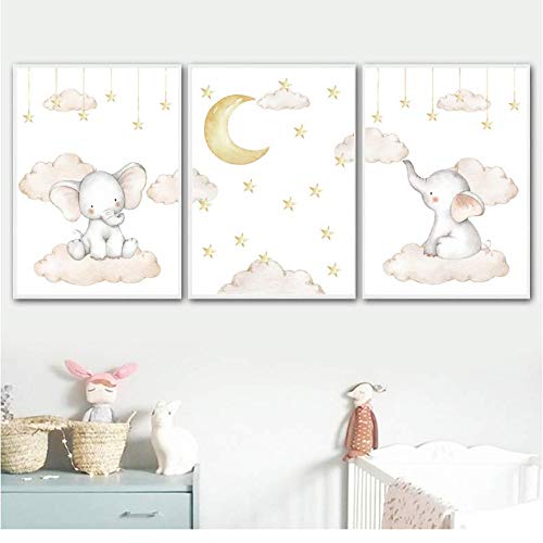 Nordic posters éléphant lune 50x70cm, impression murale pour déco bébé