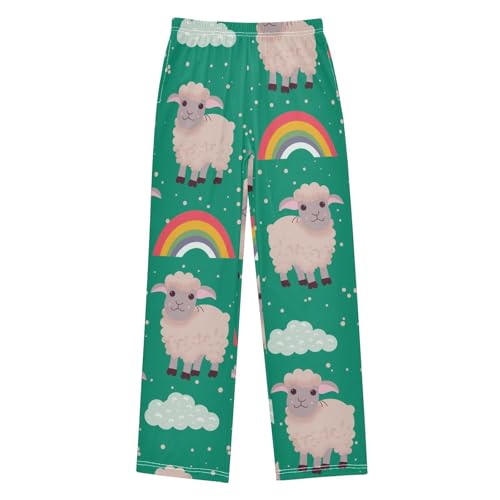 Lamb Rainbow Boys Pants Boys Athletic Pants Long Pant for Boywith Pockets Wide-Leg Size 6-14Y