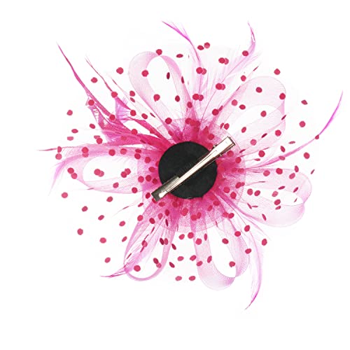 Fascinators Hats Flower Hair Clip Feathers Tea Party Wedding Derby Cocktail Mesh Pillbox Headwear For Women-Hot Pink-01 #TOP4
