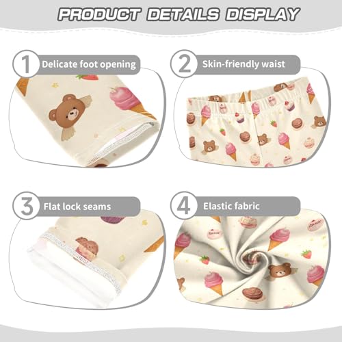 ALAZA Girls' Leggings Children's Yoga Pants Skinny Printed Dance Bear Ice Cream Comfortable 4T2