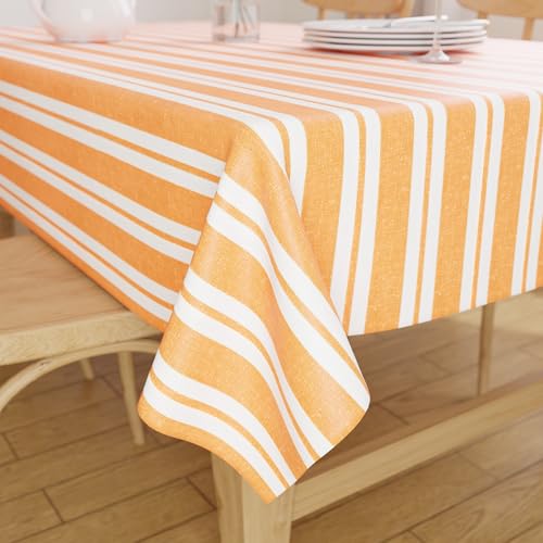 Image of Encasa XO Cotton Rectangular Table Cloth for 4 to 6 Seater | (142x180 cm) | Franca Yellow Stripes | Dining Tablecloth for Decoration