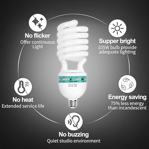 Image of EMART Full Spectrum Light Bulb, 105W Spiral CFL 5500k Daylight for Softbox Lighting Kit, Replacement Lamp for Photography Photo Video Studio, Household Use, Portrait Shooting -1PACK