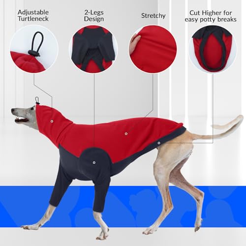 Winter Pullover Lurchers, Fleecemantel Windhund Pyjama Fleece Hundeweste Warm Greyhound Wintermantel Dog Jumper Hunde Schlafanzug(Rot, L)