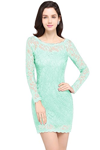 Misshow Robe Femme Chic Moulante Fourreau Courte Mi Longue en Dentelle à Fleurs 2019 Robe Femme Soirée Vert Menthe 44 Cover