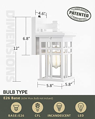Dusk To Dawn Sensor Outdoor Wall Sconce - Hwh Exterior Wall Lantern Light Fixture For Porch, Garage, Doorway, Garden, Glossy White Finish, 5Hd27B-Pc Wh #TOP4