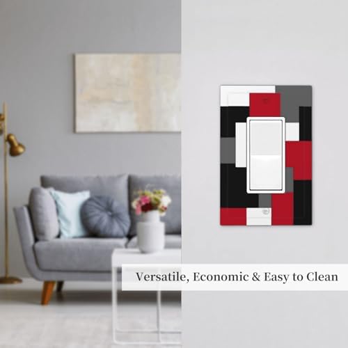 Geometry Red Geometric Grey Black Gray White Abstract 1 Gang Single Decorator GFCI/Rocker Wall Plate Contemporary Square Cubic Art Decorative Receptacle Outlet Cover Electrical Light Switch for Dimmer — view 6