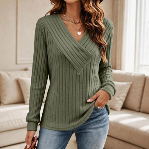 Women's Sweaters V Neck Knit Pullover Slim Fit Trendy Fall Sweater Tops - image 2