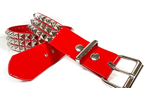 Patent Red Three Row Pyramid Stud Belt Vegan Leather Punk Goth Alternative USA Made2