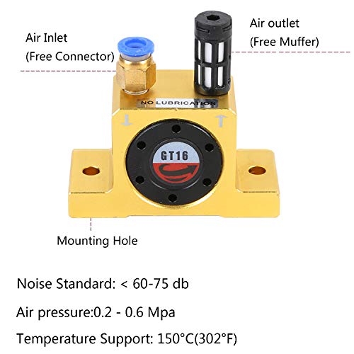GT16 G 1/4\'\' Pneumatic Turbine Vibrators Silent Golden Industrial Vibrator for Hopper Golden GT-16 Free Muffler