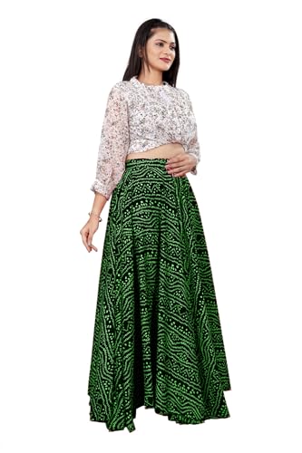 Image of Women's American Crepe Blooming Flared Long for Traditional Stitched A-line Flare Skirt for Girls with 12 Meter Flare 40inch Height