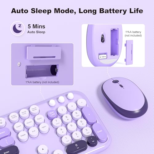 Image of KNOWSQT Wireless Keyboard and Mouse Combo - Lovely Violet 2.4G Full-Sized Colorful Keyboards, Round Keycap USB Dongle Plug Play Cute Keyboards for Windows, Laptop, PC, Desktop, Mac