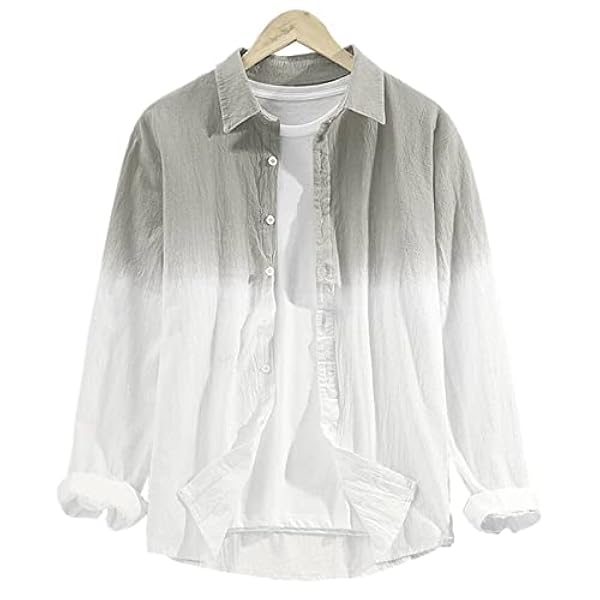 JTRHD Herenshirt met lange mouwen voor heren, 2-kleurig Ombre Basic revers met lange mouwen, casual overhemd met knopen (kleur: grijs, maat: XXL)