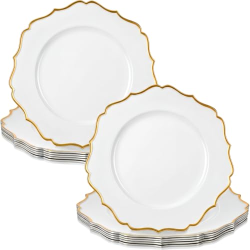 Blushtier 12 Pack 13 Inch Heavy Quality Round Charger Plates Floral Charger Plates with Gold Rim Decorative Reusable Dinner Plate for Home Party Wedding Kitchen Tabletop Decoration (White) by Blushtier - Used condition - US$34.65