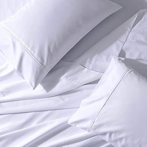 Royal Tradition Solid 650-Thread-Count, Cotton-Blend Queen 4PC Bed Sheets Set, White Cover