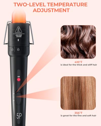 Image of 5 in 1 Curling Wand Set: Ohuhu Curling Iron Wand 5Pcs 0.35 to 1.25 Inch Interchangeable Ceramic Barrel Heat Protective Glove 2 Clips Dual Voltage Hair Curler for Girl Women Black