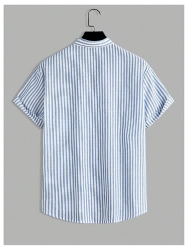 GORGLITTER Men's Striped Button Down Shirt Pocket Patched Short Sleeve Collar Tops2