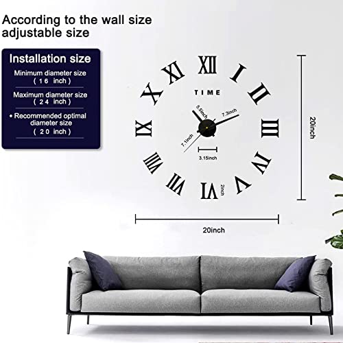 14-20 Inch Diy Wall Clock,Roman Numerals Clock Frameless Mirror Small Wall Clock Home Decoration For Home Living Room Bedroom Office Modern Wall Clock Decorations(Black) #TOP3