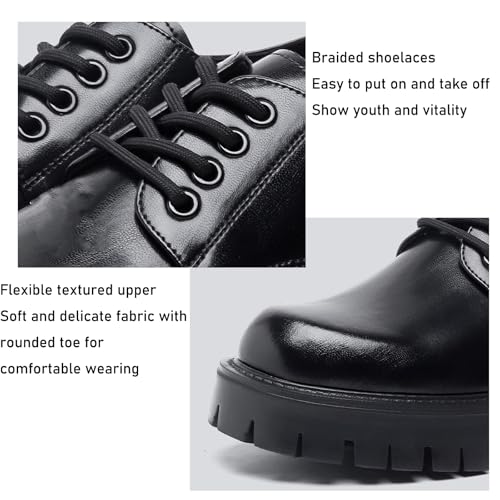 NELSBREXMen'S Leather Chunky Platform Formal Oxford Shoes Retro Round Toe Non-Slip Classic Lace-Up Chunky Wedge Heel Dress Derby Shoes Business Work Wedding Shoes3