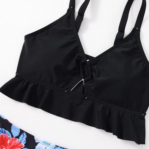Image of ESHOWEE Girls Swimsuits 2 Piece Bathing Suit Set Toddler Ruffle Tank Top Front Cutout Beach Summer Bikini Swimwear 2-12Y