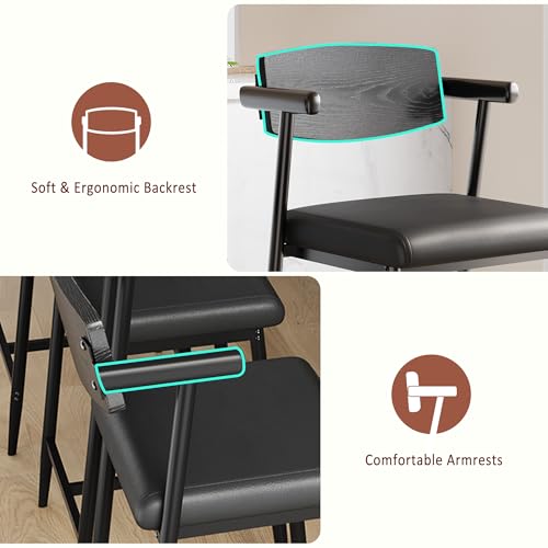 Image of GarveeHome Counter Height Bar Stools Set of 2 with Arms, 26 in Upholstered Modern Bar Stools Set with Wood Back & Footrest for Kitchen Island, Counter Bar, Wider Seat, Easy Assembly,Retro Black