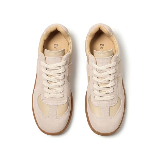 Image of BEAU TODAY Women's Fashion Sneakers,Leather Lace Up Platform OG Sneakers,Retro Comfortable Casual Tennis Walking Runnig Trainer Shoes