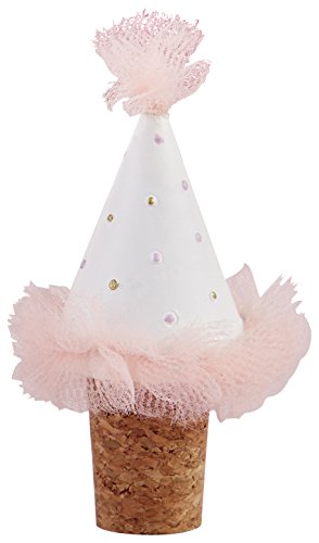 Kate Aspen 25334PK Party Hat Bottle Stopper, White and Pink