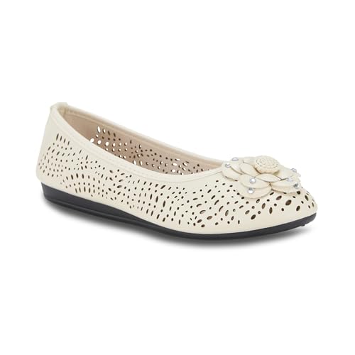 Antwerp Womens Flats Slip-On Shoes Comfortable with Memory Foam Eyelet Details & Rose Ornament3