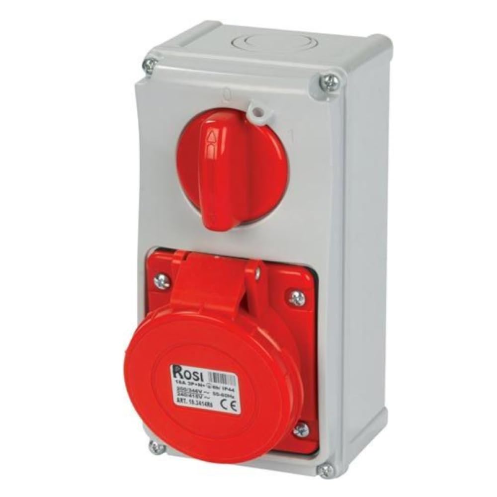 Presa interbloccata verticale con sezionatore, interruttore, montaggio a parete, con fondo, 380V 415V AC, 4 poli, 3P+T, 32A, IP54 da interno