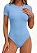 PRETTYGARDEN Body Suits for Womens Summer Tops 2026 Casual Short Sleeve Ribbed Fitted Basic Tee Shirts Spring Fashion Clothes (Light Blue,Small)