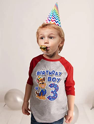 Image of Tstars Paw Patrol Rubble 3rd Birthday Baseball Tee Toddler Boy 3 /4 | Soft raglan Rubble digging tee for turning three; great for 3rd birthday, construction party, photo gift