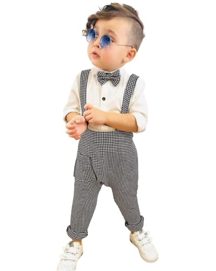 Komal Creation Baby Boys and Baby Girls Dungarees Set with Shirt and Bow Tie