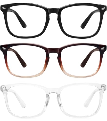 Image of MEETSUN 3-Pack Blue Light Blocking Glasses, Anti Eye Strain Headache (Sleep Better), Computer Glasses UV400 Lens (Black + Brown Gradient + Clear)