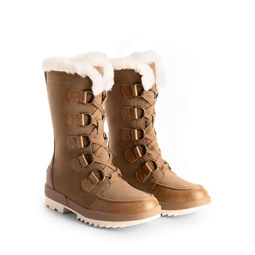 DREAM PAIRS Snow Winter Boots for Women Resistant Warm Mid-Calf Boots Faux Fur Lined Lace Up Anti-slip Outdoor Hiking Booties,Size 6,Tan,SDSB2415W