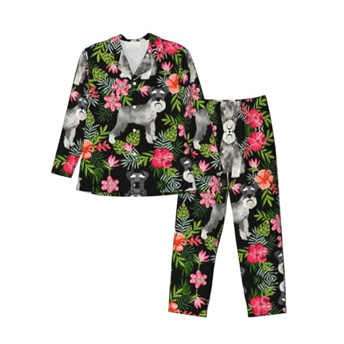 Pyjama pour hommes Schnauzer ensemble de nuit manches longues vêtement intérieur doux noir XL