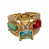 Xinsheinelry Modernos anillos artísticos de circonita cúbica multicapa que se pueden abrir, para uso diario, joyería de moda de cristal brillante, geométrico, ovalado, ajustable, circonita cúbica, One