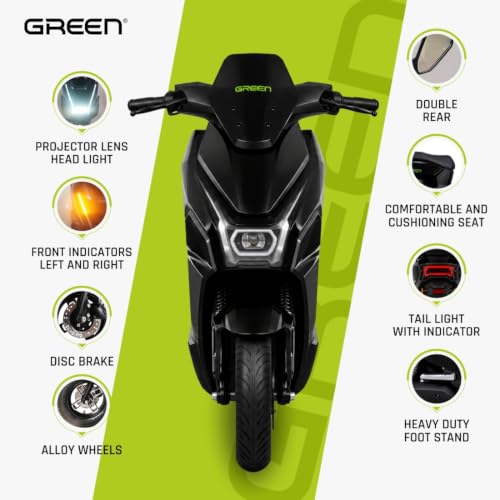 Image of Green Polo Low Speed Electric Scooter Non RTO with Portable Charger (80 KM - Black)