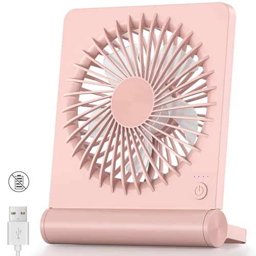 Image of Koonie USB Desk Fan, Strong Wind Ultra Quiet Small Mini Fan | 220 Tilt Folding & 3 Speeds Adjustable, USB-C Powered Personal Fan for Home Office Desktop, Pink, NO BATTERY