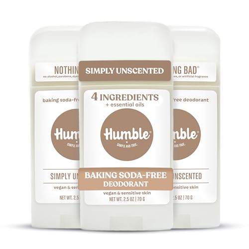 Image of Humble Aluminum-Free Deodorant, Simply Unscented - 3 Pack | Baking Soda-Free, Clean, Fresh, Natural, Essential Oils, Sensitive Skin, Long-Lasting Odor Control, Cruelty-Free, Men & Women