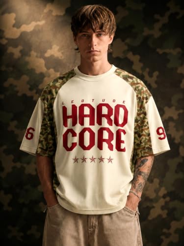 Image of LEOTUDE Men's Graphic Printed Oversized Jersey | Sports & Gym Wear | Half Sleeve Round Neck | Casual Streetwear | Loose Fit T-Shirt for Men's (Color : Green)