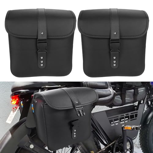 2 piezas de alforjas para motocicleta, bolsas de cuero sintético PU, alforjas laterales universales de fácil instalación para motos cruiser y biker miniatura 5