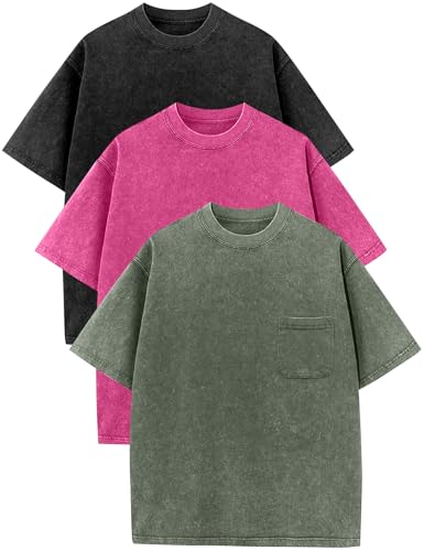 Image of COZYPOIN Unisex Kids Vintage Acid Wash Cotton Tees Crew Neck 3-16Y