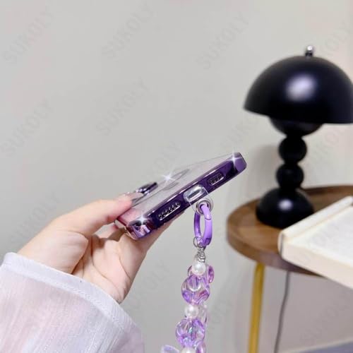 Coque de luxe pour iPhone 12 Pro Max avec placage et bracelet paillettes rose - 6
