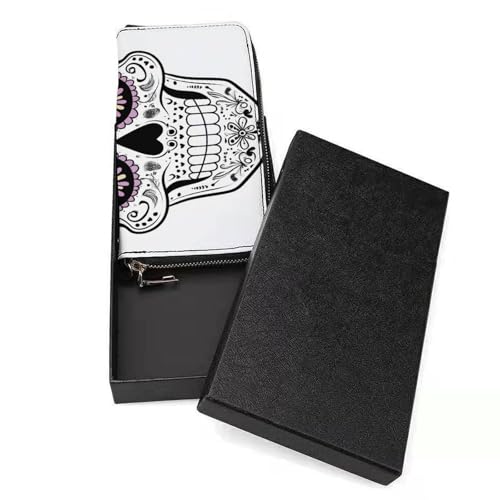 Skull in Black And White Simple PU Leather Clutch Long Bifold Wallet, Coin Purse Credit Pass Case, Durable Card-Holder Money Storage for Women Men3