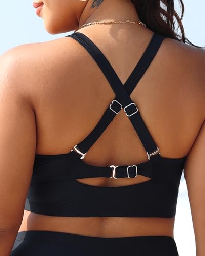 Plus Size Bikini Swimsuit Top - Women Bandeau Swim Top Lace Up Bathing Suit Bra for Large Bust Swimwear2