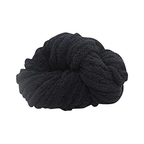 Liteness (300g,18M) Chunky Chenille Yarn for Blanket, Super Soft Thick Fluffy Jumbo Chunky Chenille-Style Polyester Yarn for Home Decor Projects,Arm Knitting, Black Cover